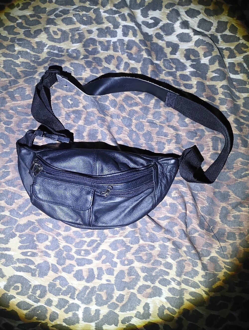 Vintage Black Leather Fanny Pack Waist Bag Festival Belt Pouch